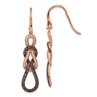 Sterling Silver Rose & Black-tone Brown & Clear CZ Dangle Earrings