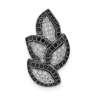 Sterling Silver Rhodium-plated Black & Clear CZ Leaves Chain Slide Pendant