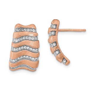 Sterling Silver Rhodium-plated & Rose-tone CZ Brushed Post Earrings