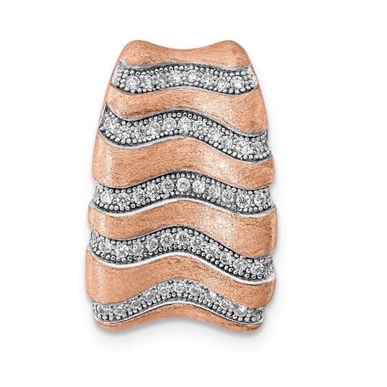 Sterling Silver Rhodium-plated & Rose-tone CZ Brushed Chain Slide Pendant