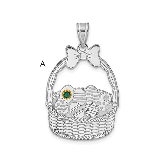 Sterling Silver 1 Birthstone with 14ky Bezel Easter Basket Pendant