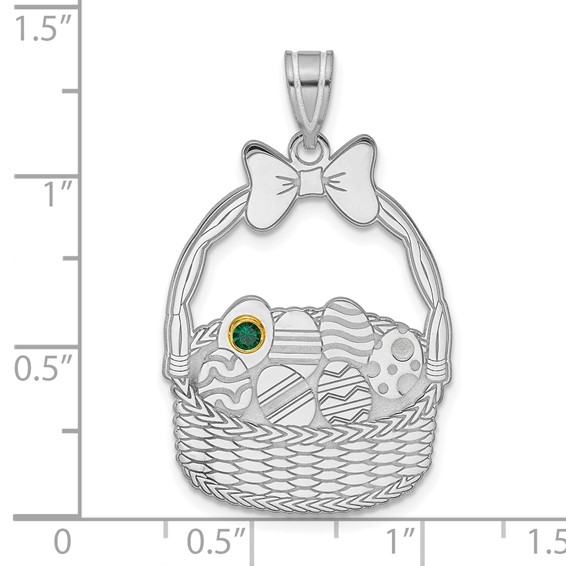 Sterling Silver 1 Birthstone with 14ky Bezel Easter Basket Pendant