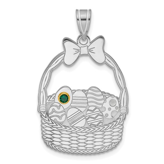 Sterling Silver 1 Birthstone with 14ky Bezel Easter Basket Pendant