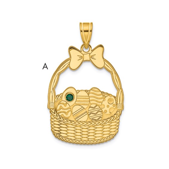 SSilver/Gold-Plated 1 Birthstone w/SSilver Bezel Easter Basket Pendan