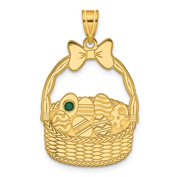 SSilver/Gold-Plated 1 Birthstone w/SSilver Bezel Easter Basket Pendan