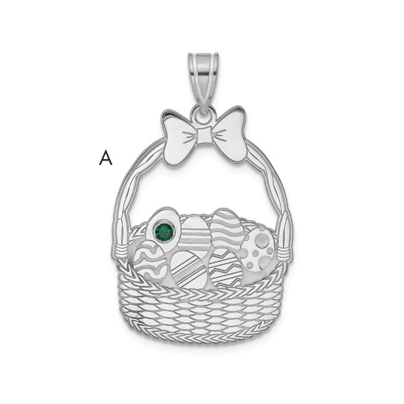 Sterling Silver 1 Birthstone with SSilver Bezel Easter Basket Pendant