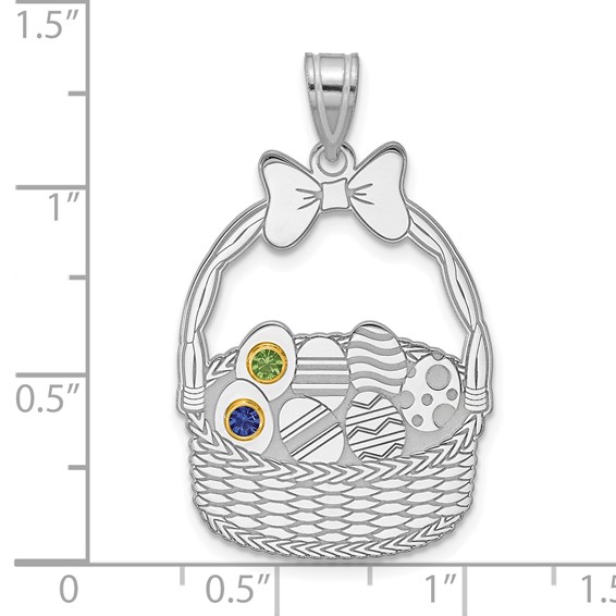 Sterling Silver 2 Birthstone with 14ky Bezel Easter Basket Pendant
