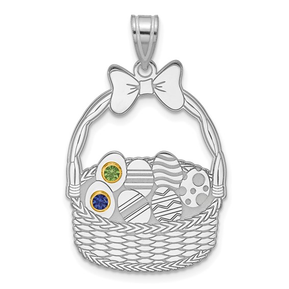 Sterling Silver 2 Birthstone with 14ky Bezel Easter Basket Pendant