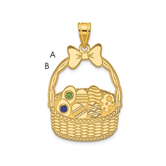 SSilver/Gold-Plated 2 Birthstone w/SSilver Bezel Easter Basket Pendan