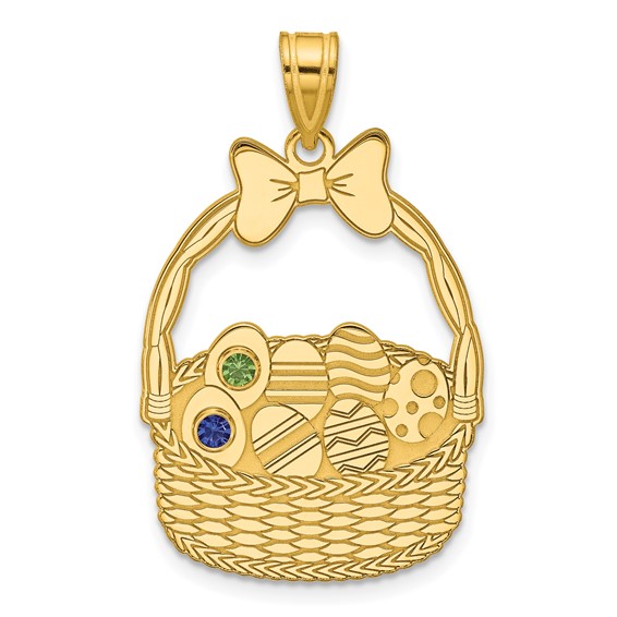 SSilver/Gold-Plated 2 Birthstone w/SSilver Bezel Easter Basket Pendan