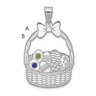 SSilver 2 Birthstone with SSilver Bezel Easter Basket Pendant
