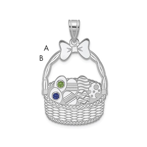 SSilver 2 Birthstone with SSilver Bezel Easter Basket Pendant