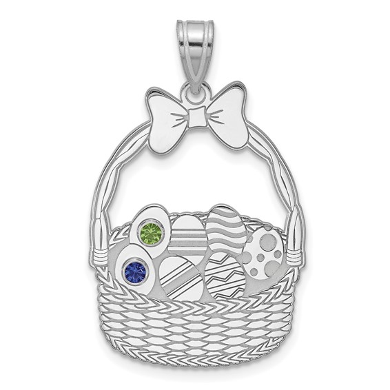 SSilver 2 Birthstone with SSilver Bezel Easter Basket Pendant