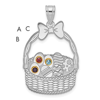 Sterling Silver 3 Birthstone with 14ky Bezel Easter Basket Pendant