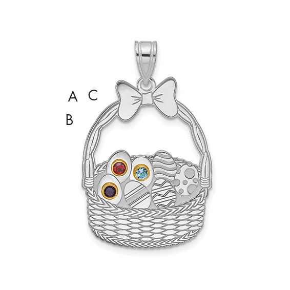 Sterling Silver 3 Birthstone with 14ky Bezel Easter Basket Pendant