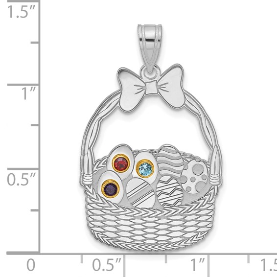 Sterling Silver 3 Birthstone with 14ky Bezel Easter Basket Pendant
