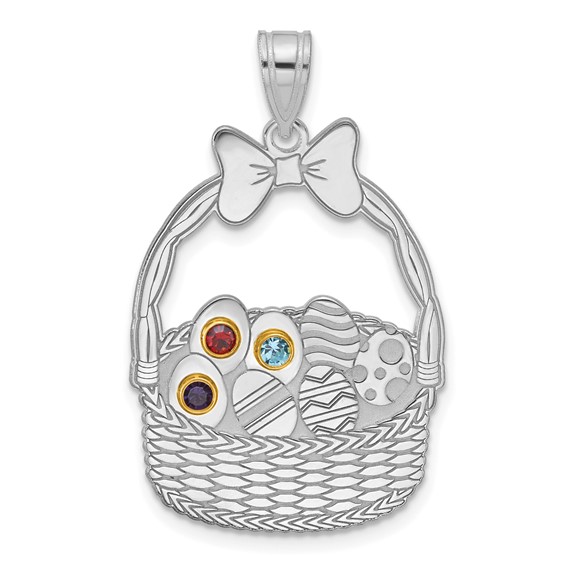 Sterling Silver 3 Birthstone with 14ky Bezel Easter Basket Pendant