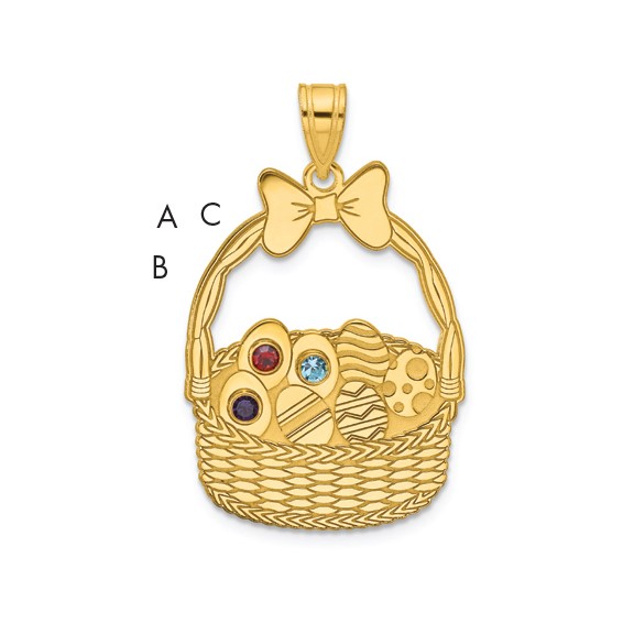 SSilver/Gold-Plated 3 Birthstone w/SSilver Bezel Easter Basket Pendan