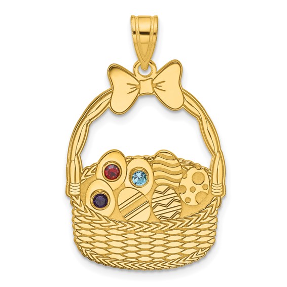 SSilver/Gold-Plated 3 Birthstone w/SSilver Bezel Easter Basket Pendan
