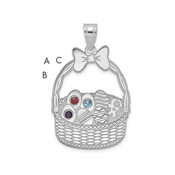 SSilver 3 Birthstone with SSilver Bezel Easter Basket Pendant