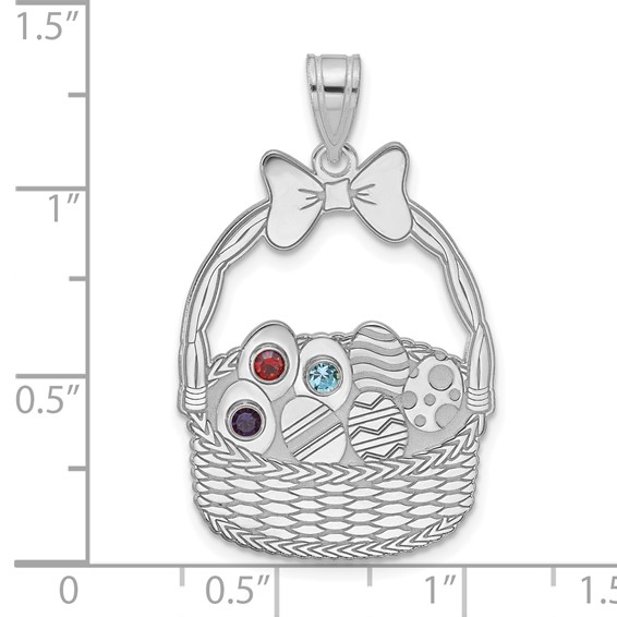 SSilver 3 Birthstone with SSilver Bezel Easter Basket Pendant