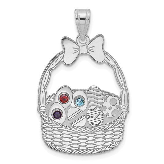 SSilver 3 Birthstone with SSilver Bezel Easter Basket Pendant
