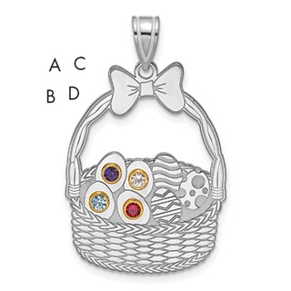 Sterling Silver 4 Birthstone with 14ky Bezel Easter Basket Pendant