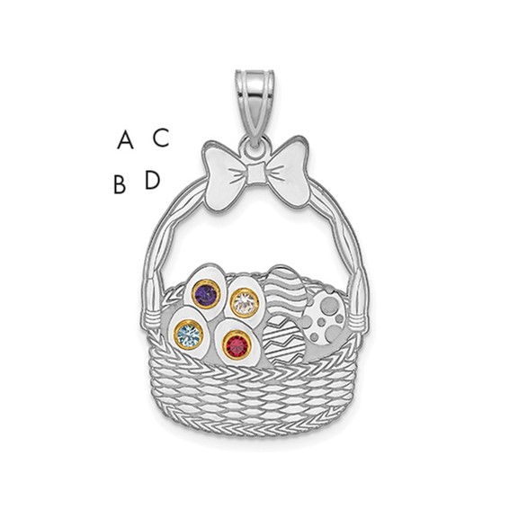 Sterling Silver 4 Birthstone with 14ky Bezel Easter Basket Pendant