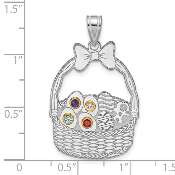Sterling Silver 4 Birthstone with 14ky Bezel Easter Basket Pendant