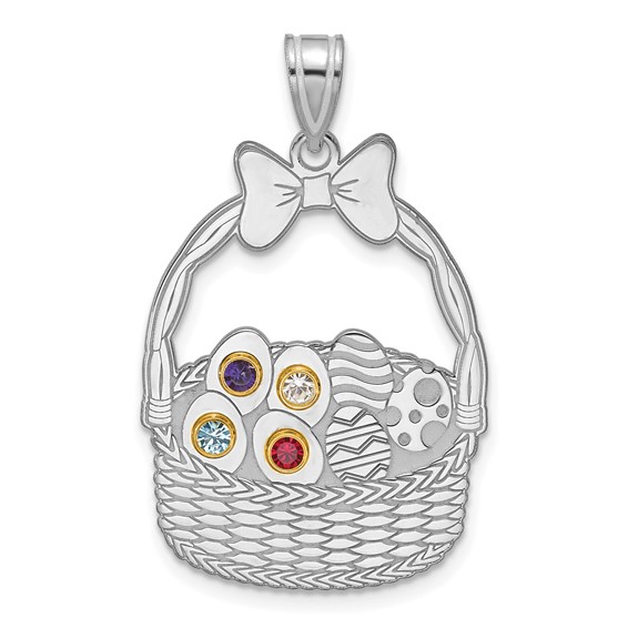Sterling Silver 4 Birthstone with 14ky Bezel Easter Basket Pendant