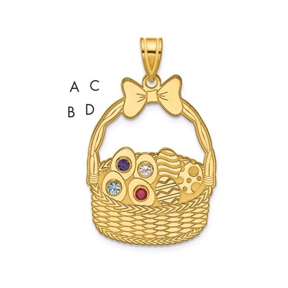 SSilver/Gold-Plated 4 Birthstone w/SSilver Bezel Easter Basket Pendant