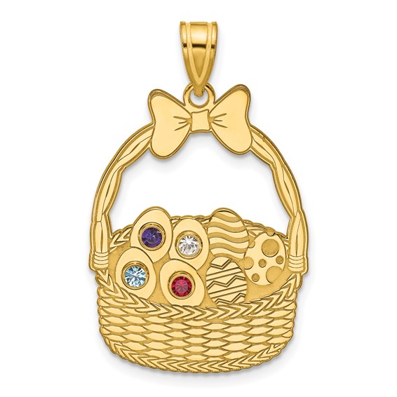 SSilver/Gold-Plated 4 Birthstone w/SSilver Bezel Easter Basket Pendant