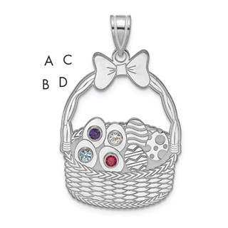 SSilver 4 Birthstone with SSilver Bezel Easter Basket Pendant