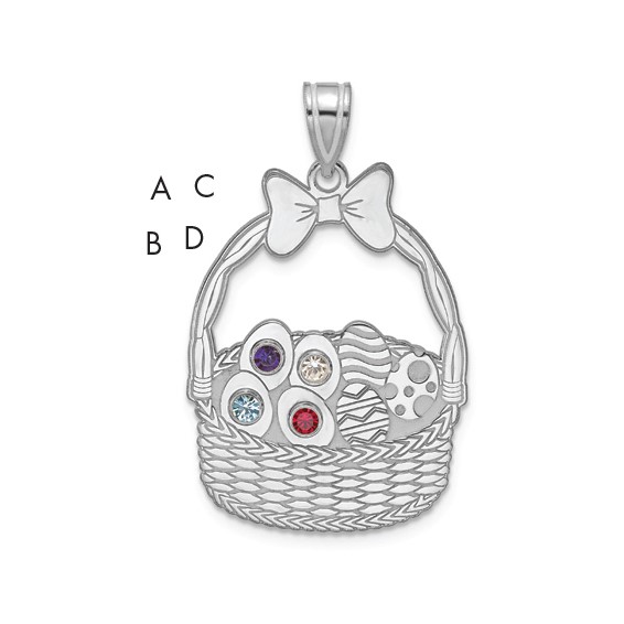 SSilver 4 Birthstone with SSilver Bezel Easter Basket Pendant