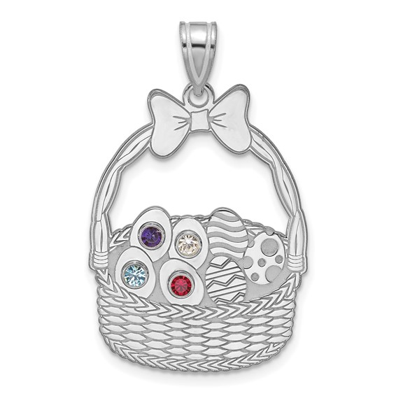 SSilver 4 Birthstone with SSilver Bezel Easter Basket Pendant