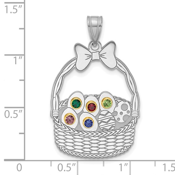 Sterling Silver 5 Birthstone with 14ky Bezel Easter Basket Pendant
