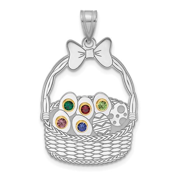Sterling Silver 5 Birthstone with 14ky Bezel Easter Basket Pendant