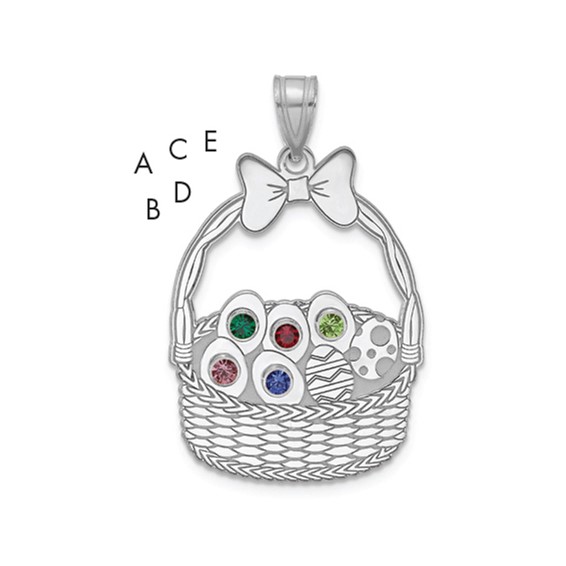 SSilver 5 Birthstone w/SSilver Bezel Easter Basket Pendant