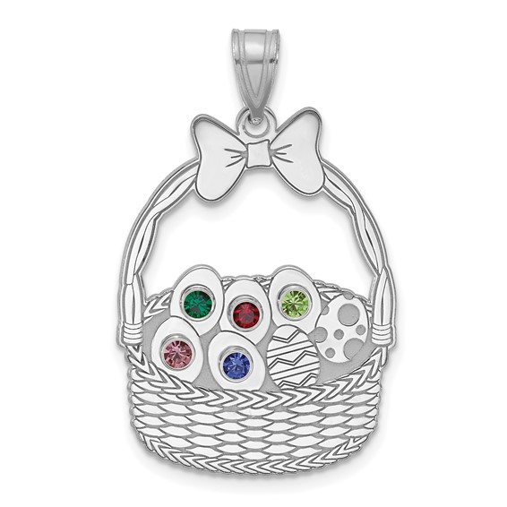 SSilver 5 Birthstone w/SSilver Bezel Easter Basket Pendant