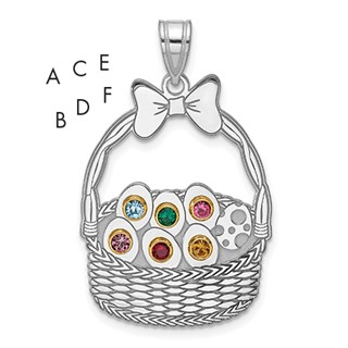 Sterling Silver 6 Birthstone with 14ky Bezel Easter Basket Pendant