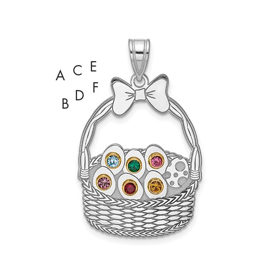 Sterling Silver 6 Birthstone with 14ky Bezel Easter Basket Pendant