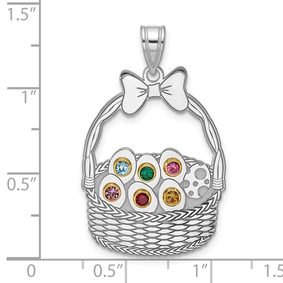 Sterling Silver 6 Birthstone with 14ky Bezel Easter Basket Pendant