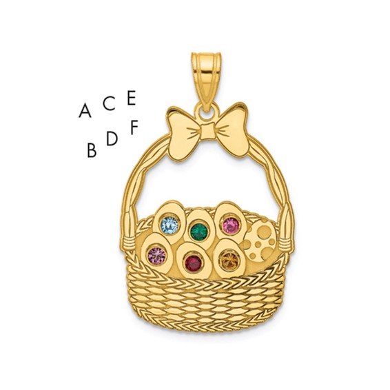 SSilver/Gold-Pltd 6 Birthstone w/SSilver Bezel Easter Basket Pendant