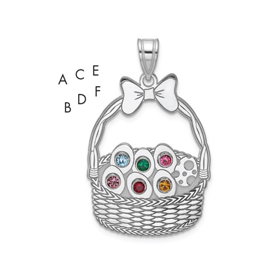 SSilver 6 Birthstone w/ SSilver Bezel Easter Basket Pendant