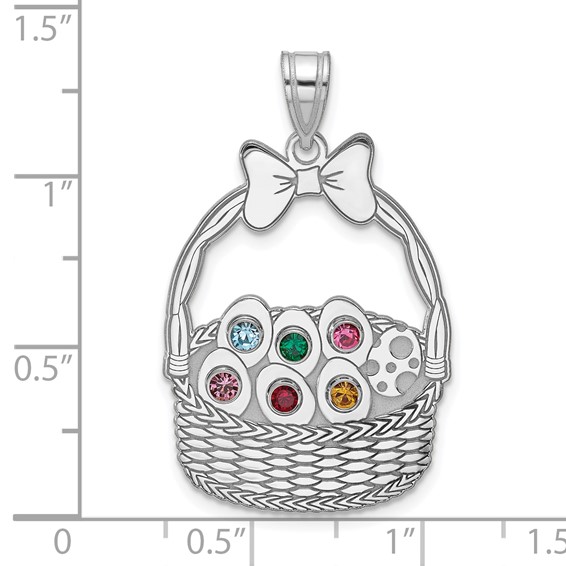 SSilver 6 Birthstone w/ SSilver Bezel Easter Basket Pendant