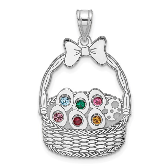 SSilver 6 Birthstone w/ SSilver Bezel Easter Basket Pendant