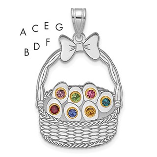 Sterling Silver 7 Birthstone with 14ky Bezel Easter Basket Pendant