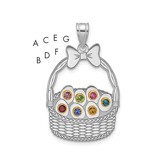 Sterling Silver 7 Birthstone with 14ky Bezel Easter Basket Pendant