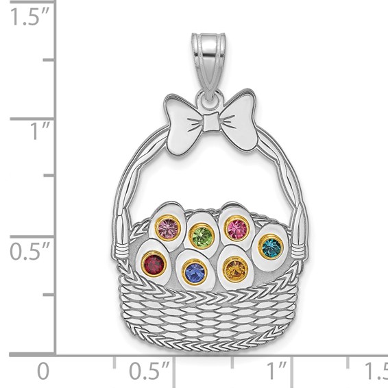 Sterling Silver 7 Birthstone with 14ky Bezel Easter Basket Pendant