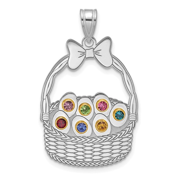 Sterling Silver 7 Birthstone with 14ky Bezel Easter Basket Pendant